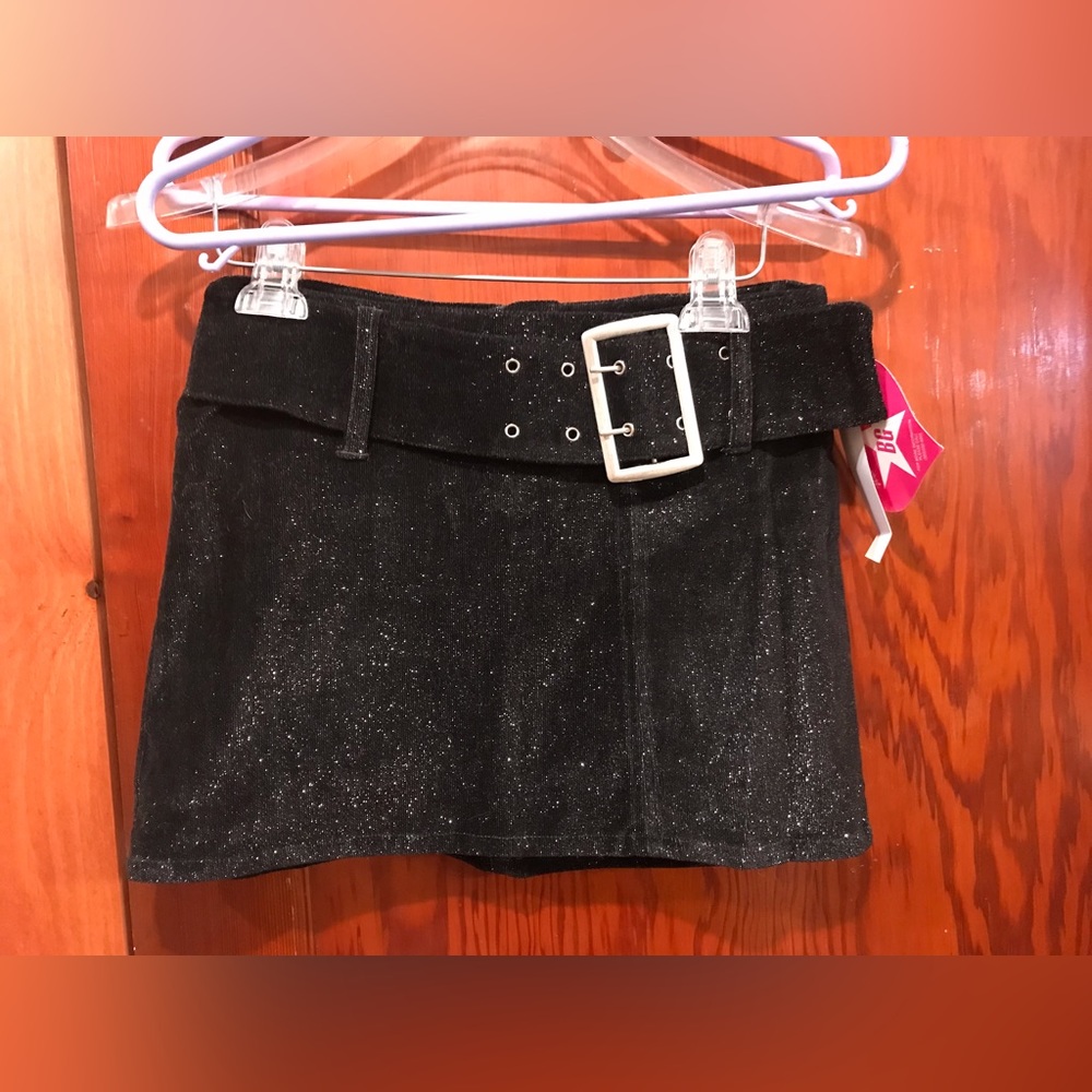 Vintage y2k black glitter wide belted mini skirt Bubblegum brand nwt deadstock